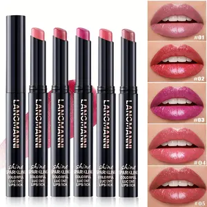 5 Color Pearl Glitter Lipstick Set Cosmetic Non Stick To Cup Moisturizing Lip Tint Smooth Easy To Apply Lip Glossy Metallic Shine Long Lasting Makeup