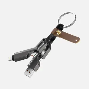 Multifunctional 2-in-1 Keychain Charging Cable - Durable Braided USB to Lightning Cable with Leather Key Ring for On-the-Go Charging & Portability