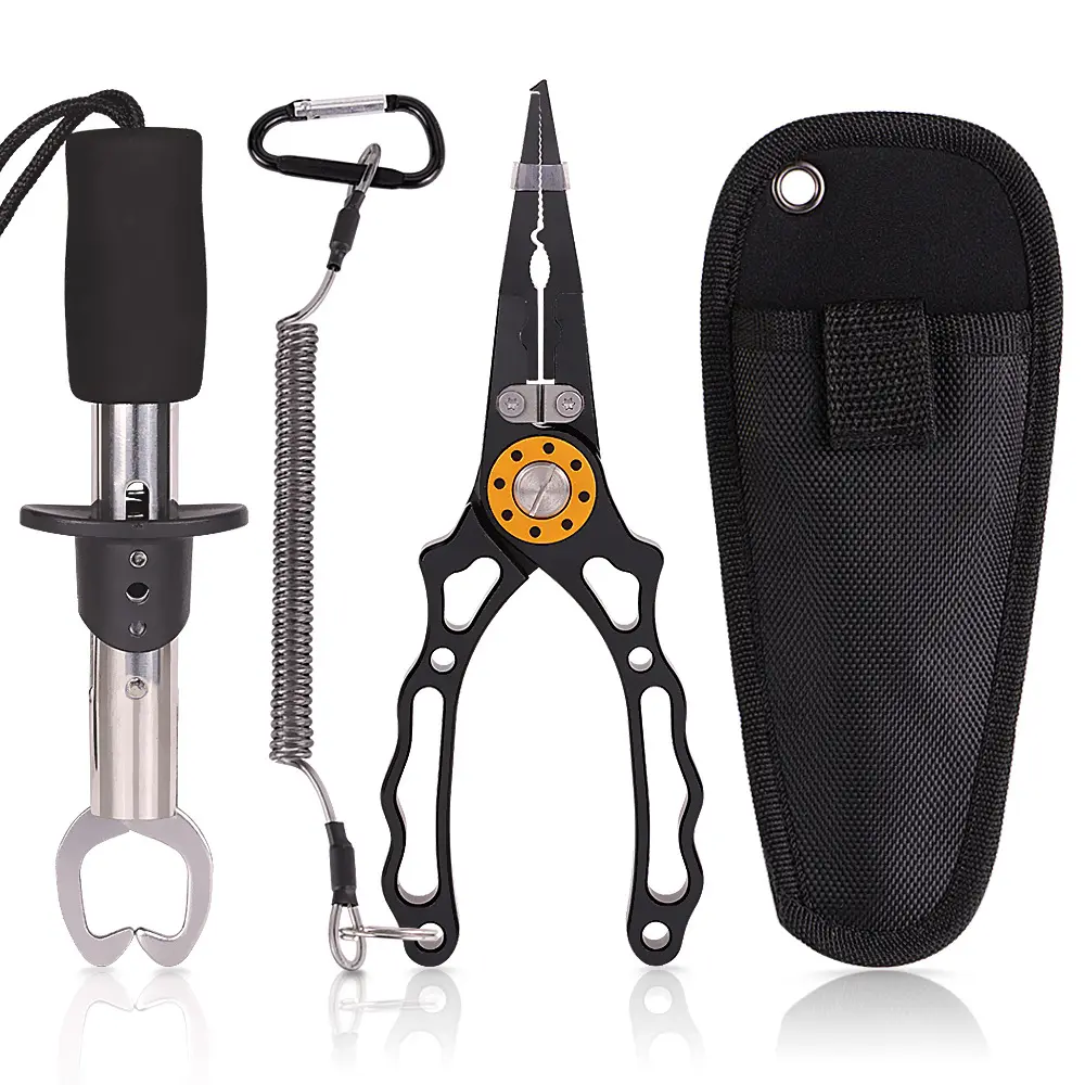 FINXTIDE Stainless Steel Fish Lip Gripper Pliers - Upgraded Multi-Function Hook Remover, Split Ring Pliers - Fishing Gear Supplies, Fly Fishing Accessories, Father's Day Valentine's Day Gift for Men