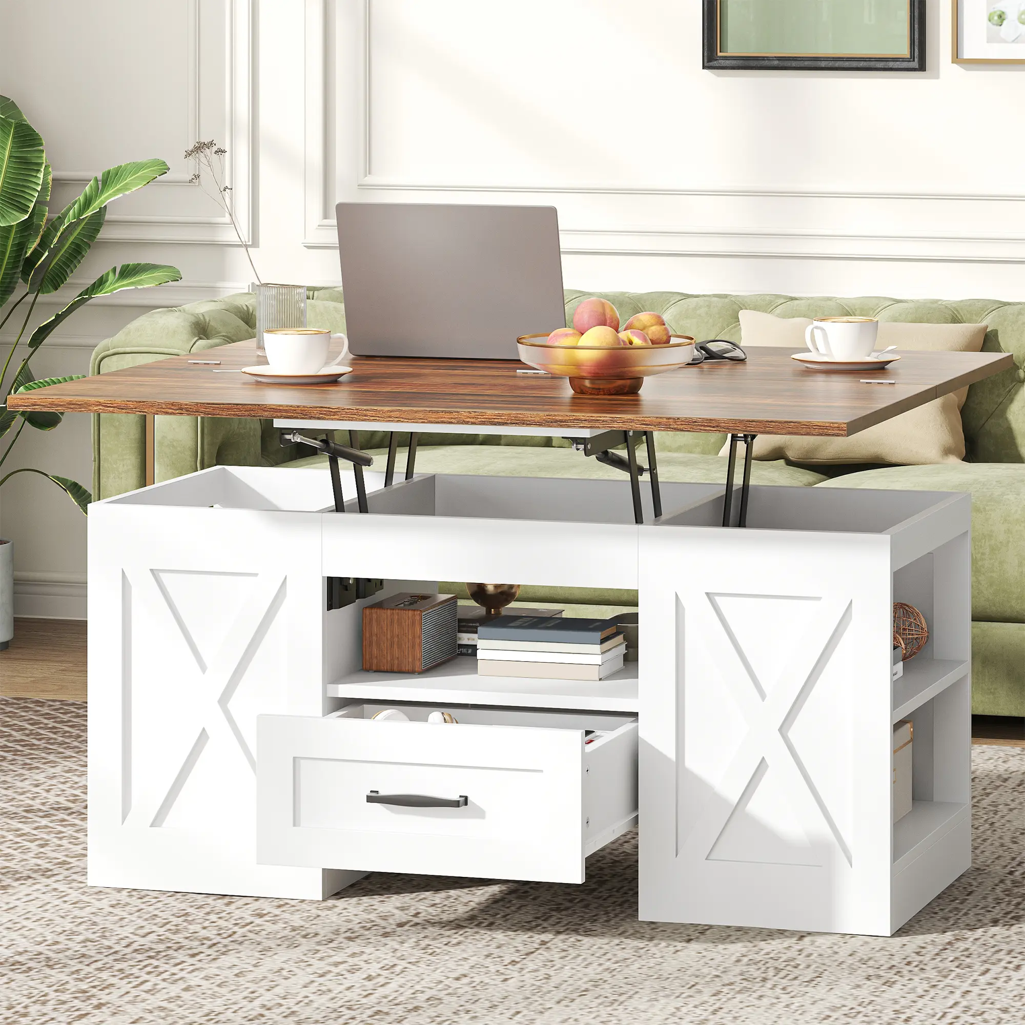 Coffee Table, 39.37" Lift Top Coffee Table with Drawer & Open Storage Shelves, Large Rectangular Farmhouse Living Room Table, Center Table for Living Room, Home Office, Espresso