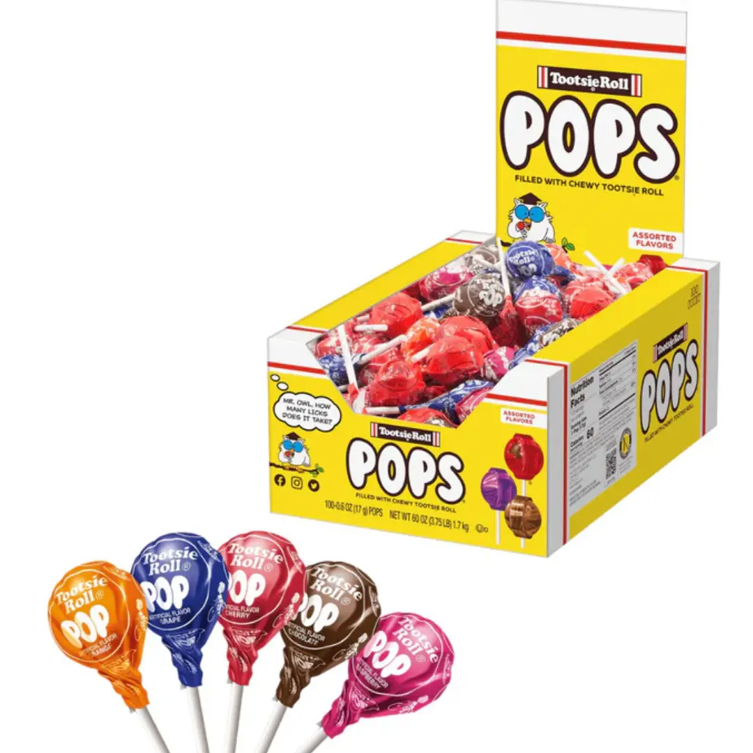 Tootsie Pops Assorted Flavors Lollipops - 100-Count Box, 0.6 oz Snack Sweet Pops