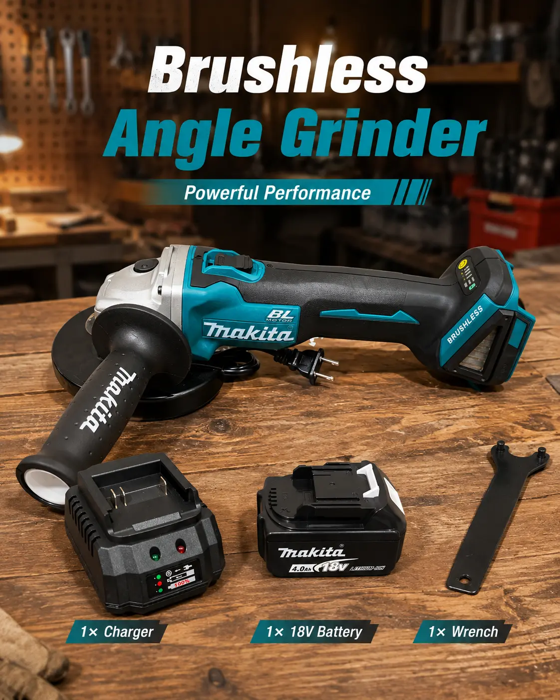 Makita DGA404 Cordless Brushless Motor Angle Grinder - 125mm Variable Speed Cutting Equipment for Cutting Tasks, Tools & Hardware, Hand Tools Accessory, Rechargeable Grinding Tool, Power Tools