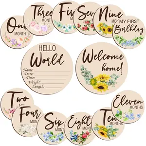 Baby Monthly Milestone,Wooden Monthly Milestone Marker Discs, 7 Reversible Photo Props, Pregnancy Journey Birth Announcement Sign Baby Boy and Girl Gift Sets,Gender-Neutral Baby Items