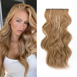 [QBEAUTY]  Blonde/Brown/Red  Clip- in Synthetic Hair Extensions Long Wavy 4PCS Thick Hairpieces  Double Weft Natural Hair Extensions for Women New Upgraded Lace Weft  Same Amount Of Full Hair With Lighter Weight All Day Comfort