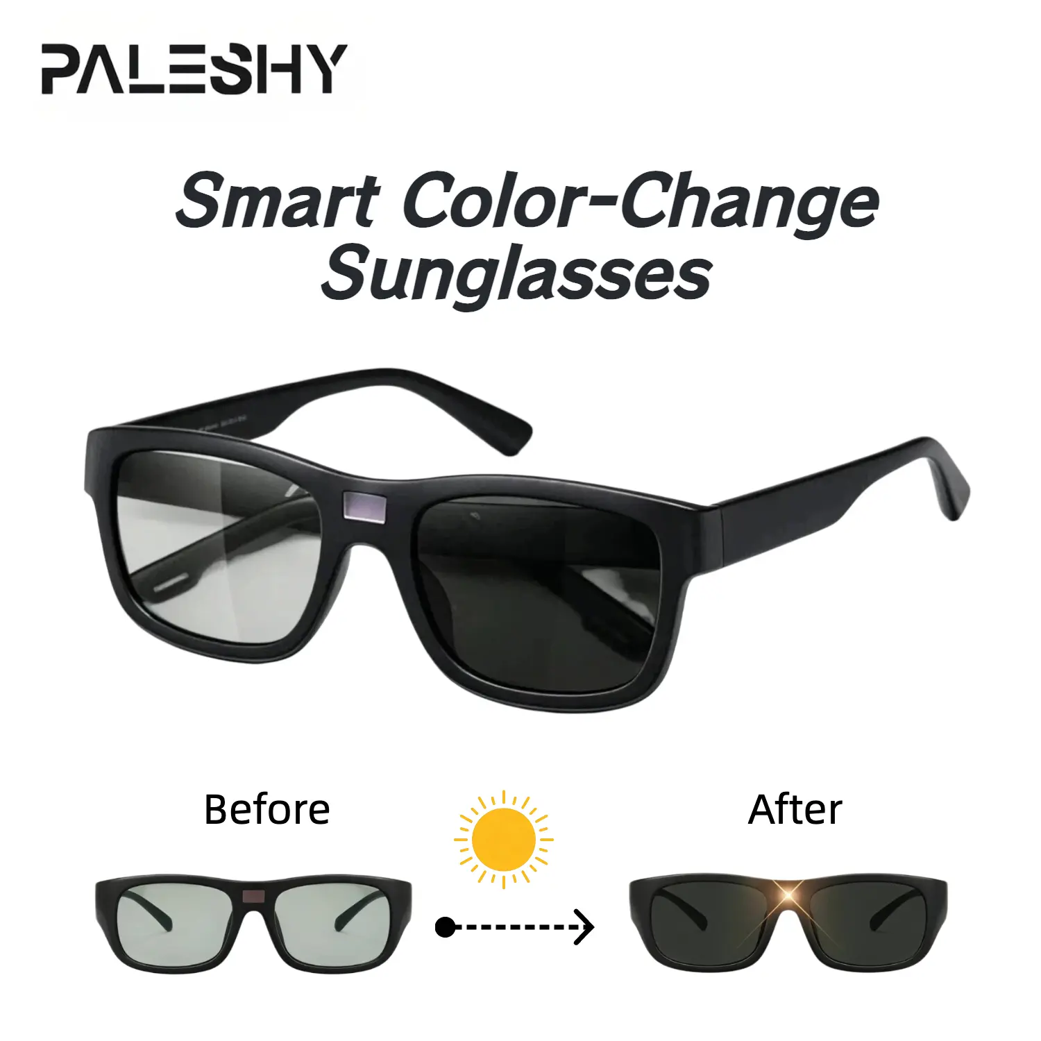 Paleshy Photochromic Polarized Sunglasses for Women and Men, Full Rim Rectangular Lightweight TR Frame with UV Protection for Cycling, Resin, Fishing