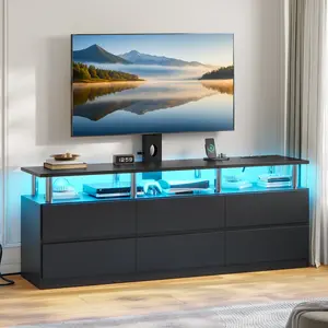 ADORNEVE TV Stand with Mount and Power Outlet, TV Mount for 32/45/55/60/65/70 inch TVs, Modern LED TV Stand with 6 Drawers,Black Entertainment Center for Living Room