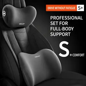 Head Restraint Car Neck & Lumbar Support Pillow Set – Soft Memory Foam Cushion, Adjustable Ergonomic Backrest, Relieve Neck/Back Pain, Perfect for Long-Distance Driving & Travel(Gray&Pink)