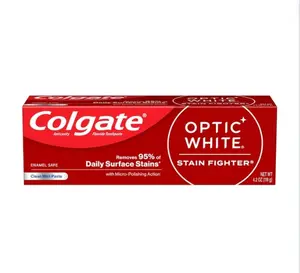 Colgate Optic White Stain Fighter Toothpaste, Clean Mint Flavor, Safely Removes Surface Stains, Enamel-Safe for Daily Use, Teeth Toothpaste with Fluoride, 4.2 Oz Tube