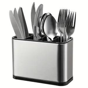 Stainless Steel Utensil Holder, Rust Resistant Durable Design, Independent Compartments for Forks Knives Spoons Chopsticks, Modern Kitchen Organizer