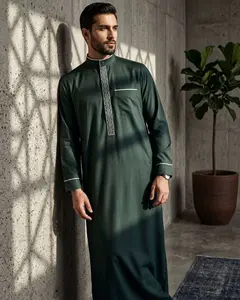 Men's Emerald Green Executive Thobe – Geometric Embroidery
