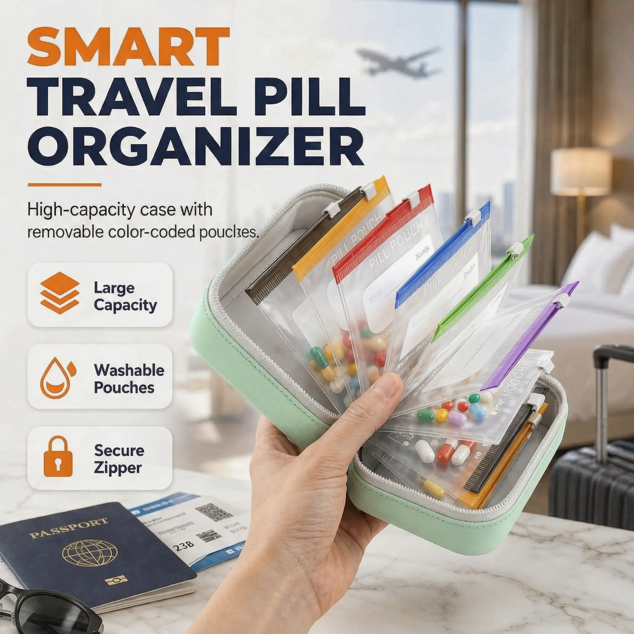 Waterproof Pill Pouch Set, Large Weekly Pill Organizer with 14 Color-Coded Medicine Pouches, Reusable Travel Medicine Organizer, Zippered Pill Storage for Fish Oils, Vitamins, dealsforyou, summerwins homeessentials