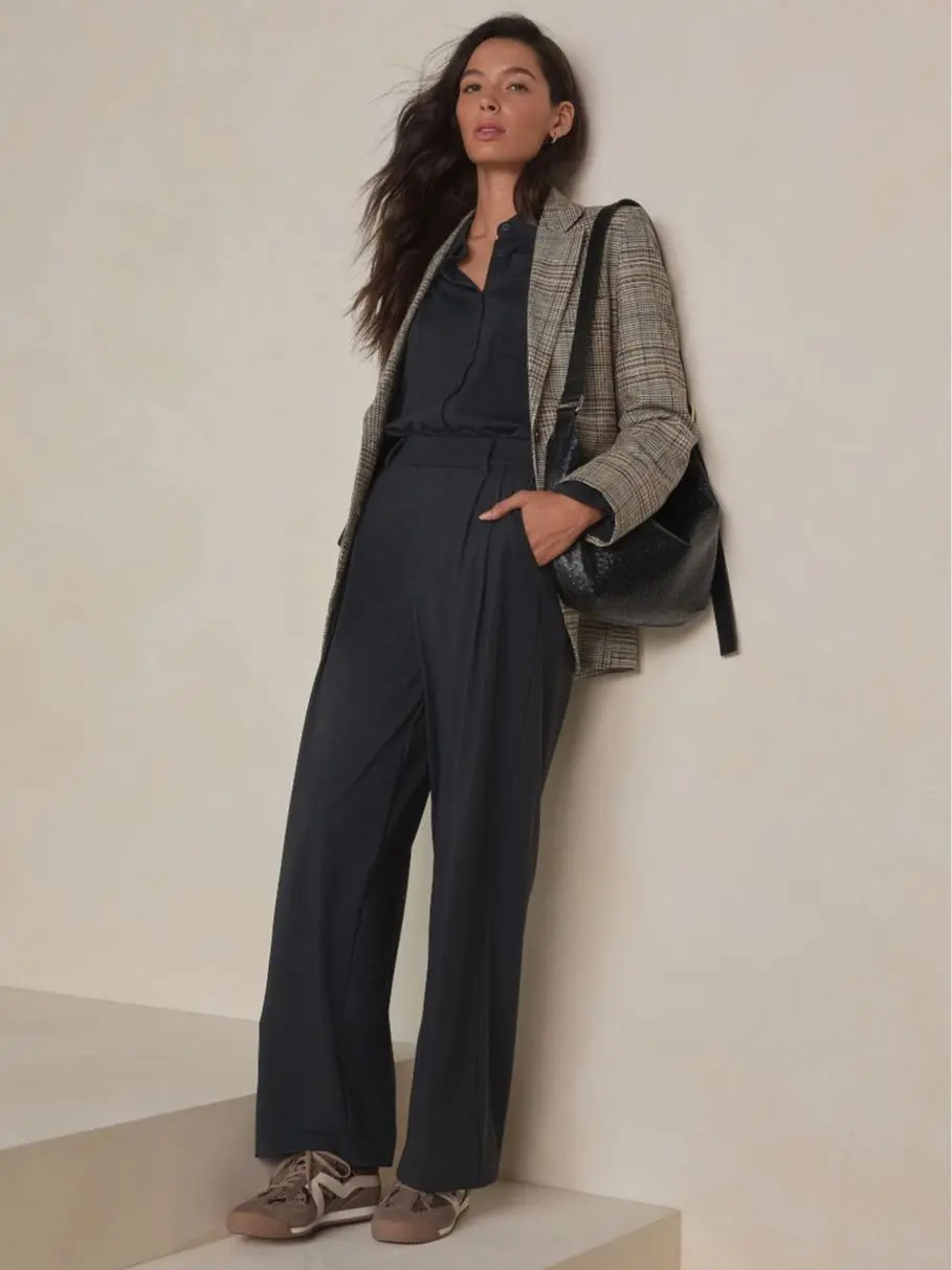 Taupe Brown N. Premium Wide Leg Tailored Jersey Trousers