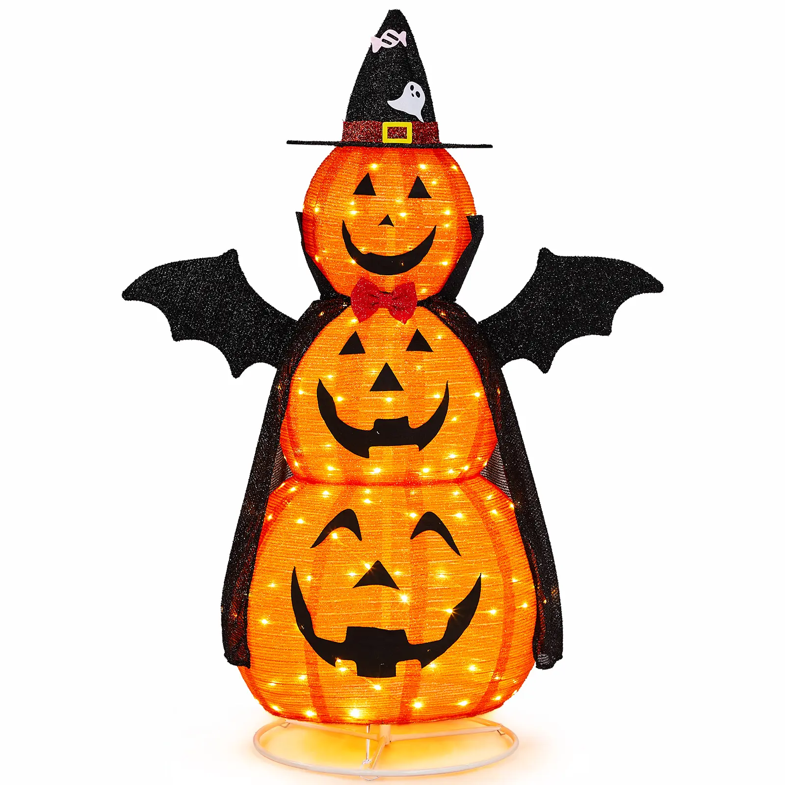 Ubesgoo Halloween Lighted Pumpkins Outdoor, 5 FT Light Up Stacked Pumpkins with 100LEDs, Halloween Decorations for Porch Indoor Yard Lawn Patio