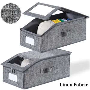 TAYTUU  Linen Stackable Hat Storage Boxes for Baseball Caps, Holds Up to 24-48 Hats, Durable Cardboard Box for Men, Classic Style, Wardrobe Organizer