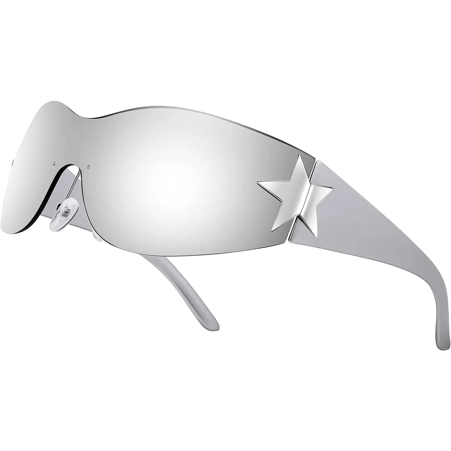 FEISEDY Y2K Sunglasses for Women Men 2000s Fashion Rimless Wrap Around Frameless Star Sun Glasses B9090
