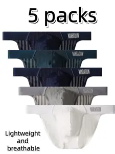 Men's Striped Mesh Triangle Underwear Set, High Stretch Breathable U Pouch, Sexy Low Waist Sports Gym Wear, Lightweight Sports Underwear, 5 Pack