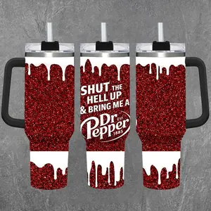 Funny Soda Dr Pepper Inspired 40oz Tumbler With Handle, Glitter Red Stainless Steel Travel Mug, Sassy Quote Insulated Cup With Straw, Trendy Aesthetic Drinkware, Reusable Coffee Tumbler, Bold Humor Gift For Friends And Coworkers