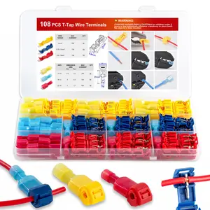 108 Pcs T-Tap Wire Connectors Kit, Quick Splice Self-Stripping Electrical Wire Terminals for Speaker Car Audio, Nylon Fully Insulated Quick Disconnects for Automotive Wiring (22-10 AWG)
