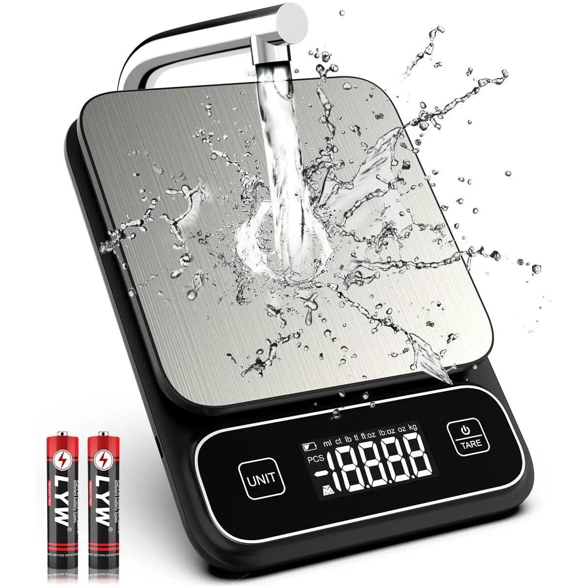 Food Scale, IPX6 Waterproof Digital Kitchen Scale, Weight in Grams and Ounces for Baking Cooking Coffee Package Postage, 8 Units with LCD Display, 10kg/22lbs Capacity