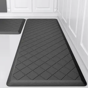 Cushioned Kitchen Mat 2 count, Anti  Kitchen Rugs, Heavy Duty Kitchen Rugs and Mats Non-Skid,  Comfort  Kitchen Floor Mat for Home, Office, Sink, Laundry - Black