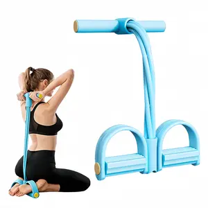 blue Portable Pedal Resistance BandTrainer, Multifunction 4-Tube Elastic Pull Ropefor Home Workout, Stretching & Fitness yoga
