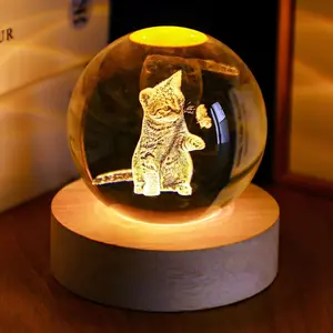 3D Carved   Ball with Warm White Light Base 2.36 Inch