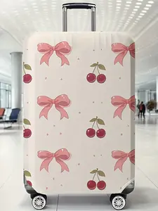 Cherry Bowknot Printed Elastic Luggage Protector Cover, Casual Dustproof Travel Accessory, Polyester Material Random Print, All Seasons, Versatile Travel Accessories, Travel Essentials Carryall
