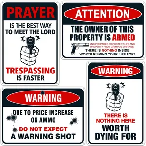 4 Pack Funny No Trespassing Sign Gun Signs No Tresspassing Private Property Metal Tin Signs Warning Signs For Property Warning Signs For Home Funny No Trespassing Signs Private Property 8x12 Inch