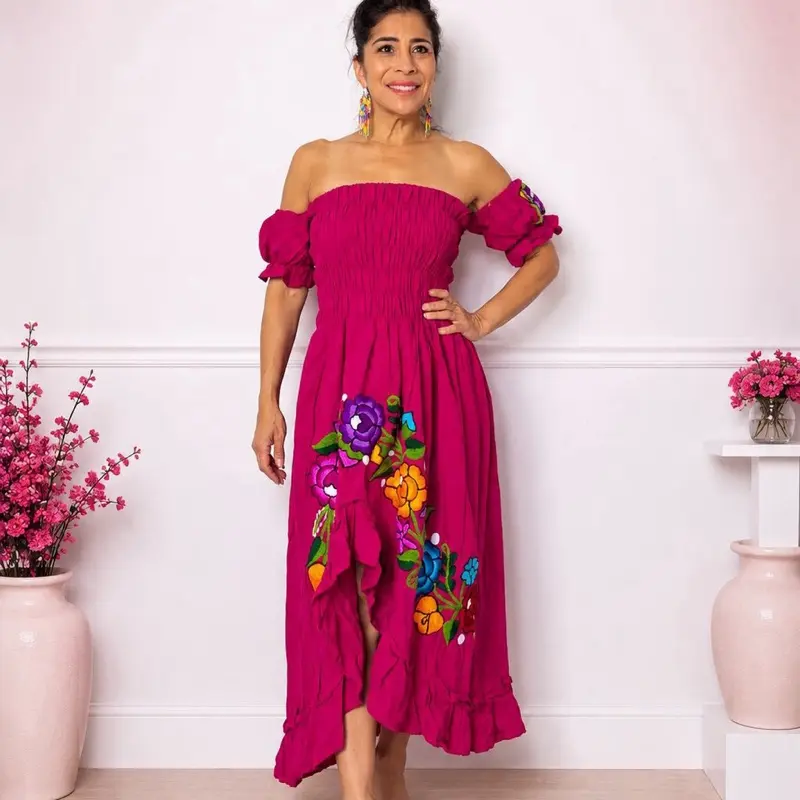 Delia - Mexican dress Handmade in Mexico Embroidered Dresses - vestido mexicano hecho a mano artesanal - elegante tradicional  Casual Traditional Elegance vestido hecho en Chiapas
