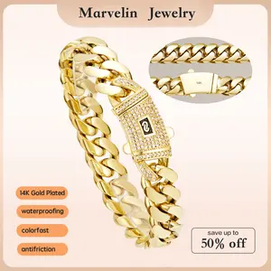 14K Gold Plated Luxury Bracelet Waterproof Fade-Resistant Non-Allergenic 6mm 8mm 10mm 12mm 14mm Sizes for Casual Business Leisure Valtentine's Day gif