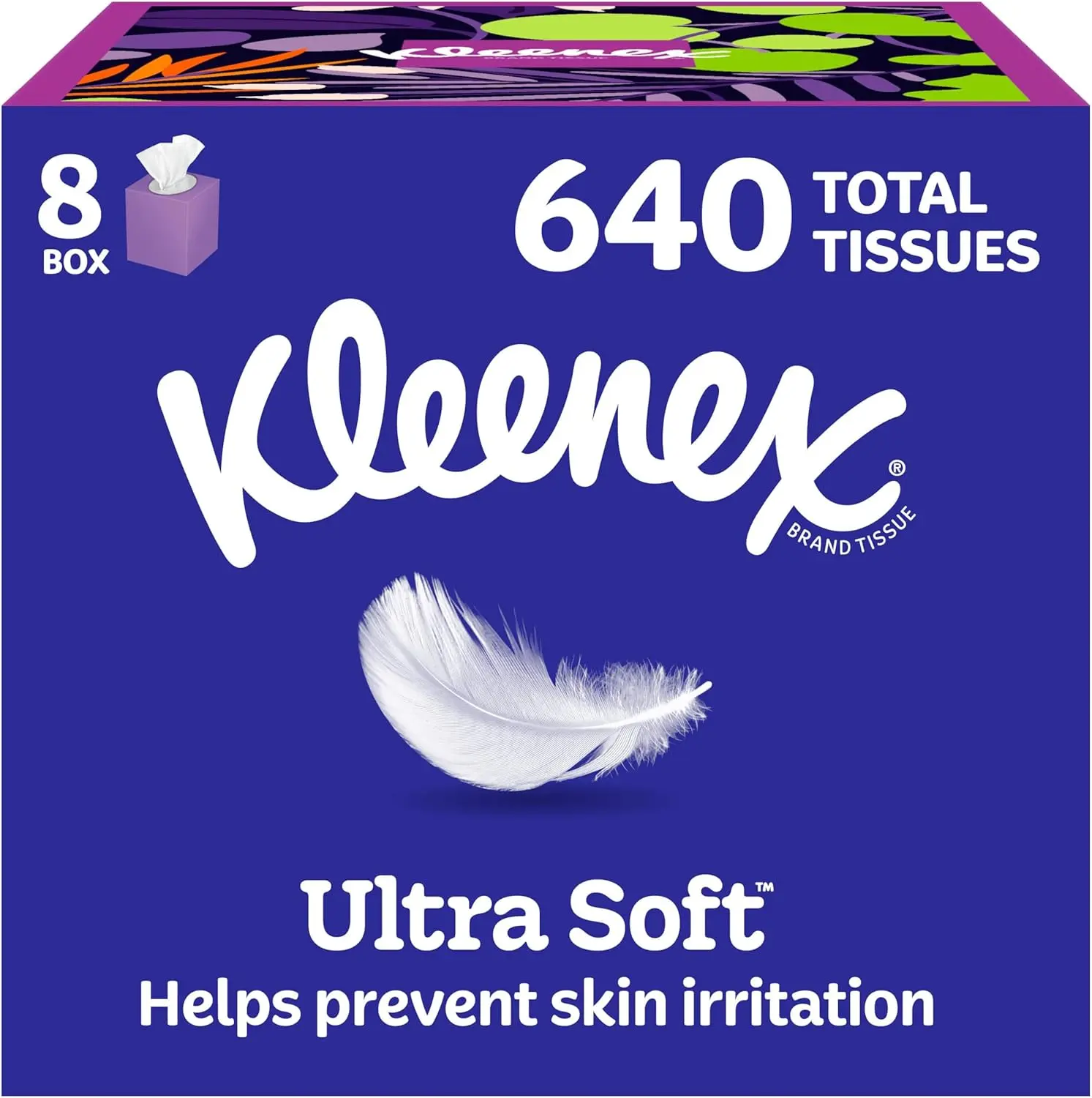 Kleenex Ultra Soft 3-Ply Facial Tissues, 8 Cube Boxes (80 Tissues per Box), Personal Home Care Essential Supply (120 Sheets Reference, Packaging May Vary) for Allergy Days, Flu Season, Pollen Relief