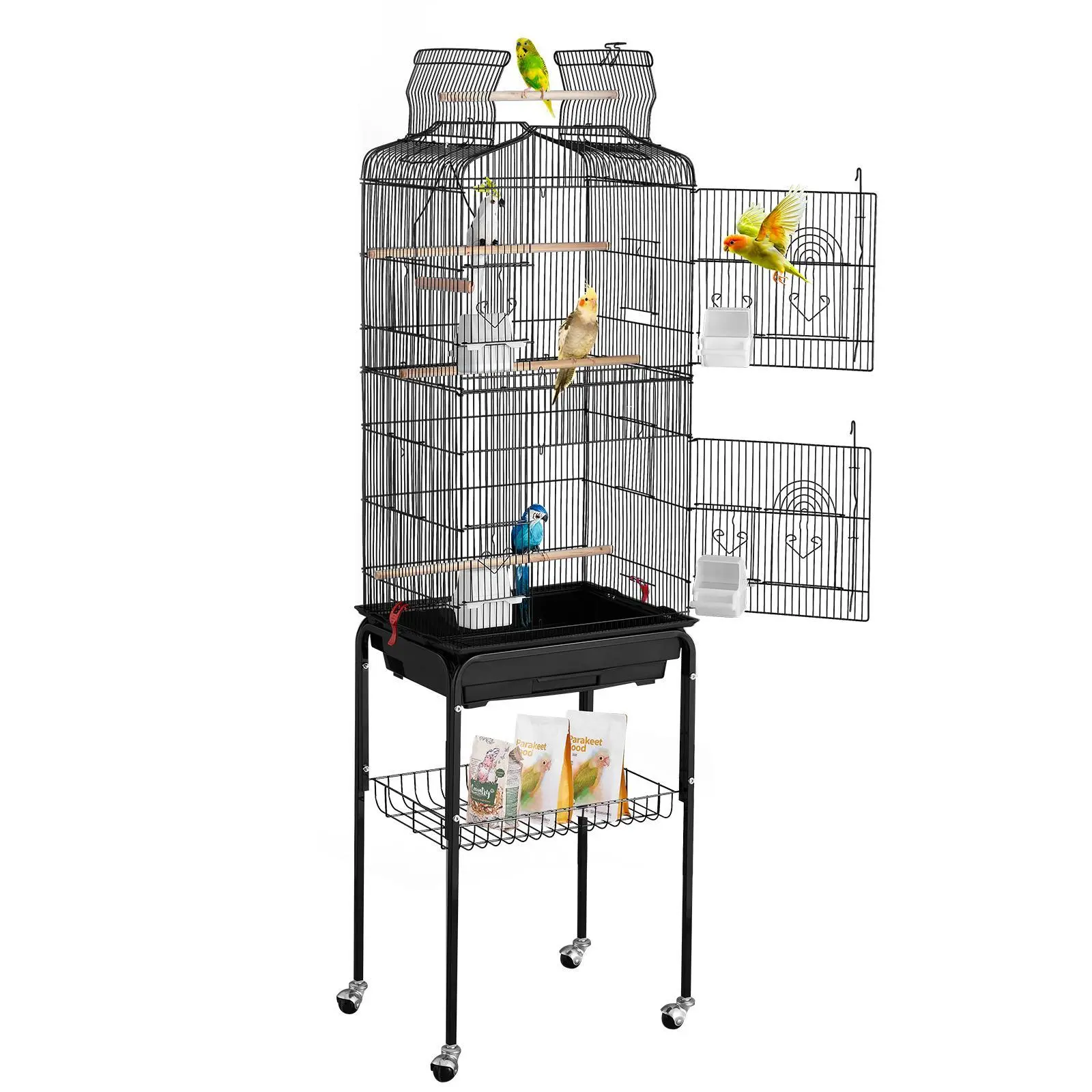 【summerfinds】VEVOR Large Bird Cage, 62 in, Open Top Parakeet Cage with Rolling Stand,  Steel Bird Flight Cage with Removable Tray, Budgie Birdcage with 4 Perches, Parrot Cage for Lovebirds Cockatiels Pet Toy