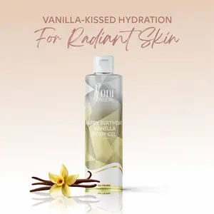 Happy Birthday Vanilla Body Oil, 4oz, with Apricot, Jojoba, Avocado Oils & Vitamin E Oil, Fast-Absorbing, Nourishes and Hydrates Skin, Body Care, jasmine and saffron layer Fragrance Moisturizer Hydrating