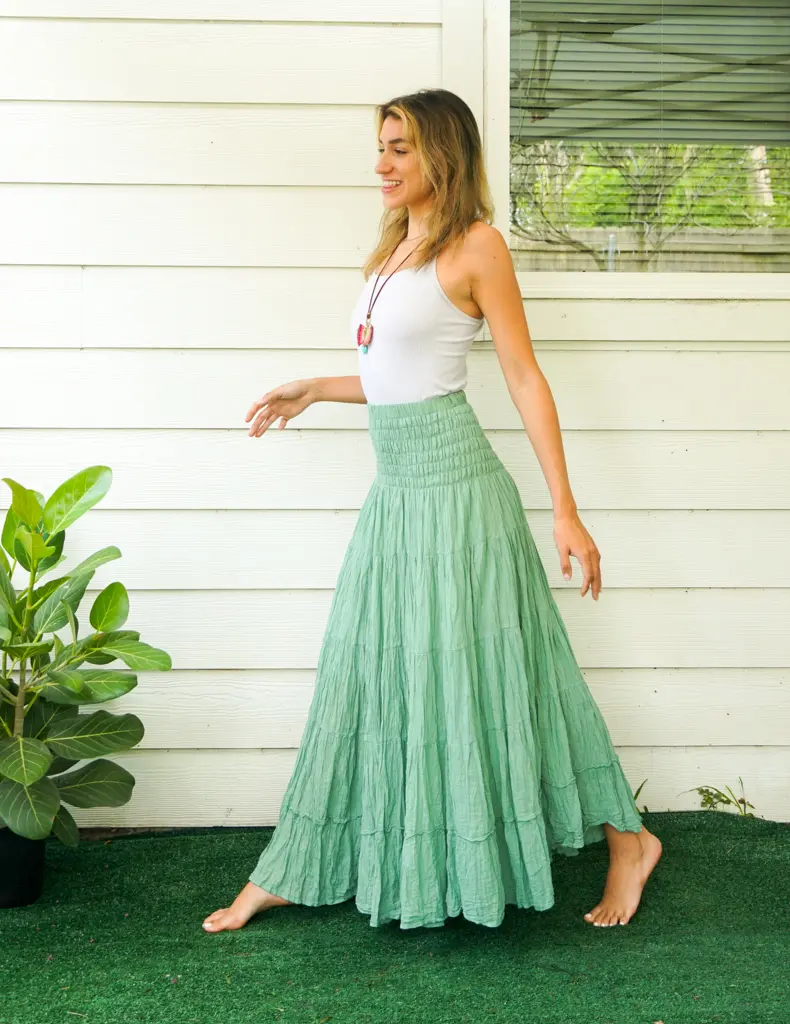 Raw Natural Crinkled Cotton Gauze Tiered Maxi Boho Hippie Skirt
