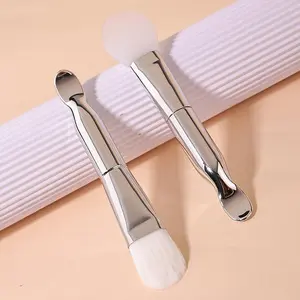 Double-ended Facial Mask Brush with Spoon, Silicone Brush & Bristle Brush, Skin Care Tool for Even Application & Mess-free Application