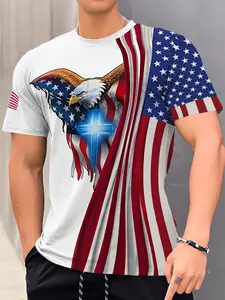 Men's Eagle Printed T-shirt, Casual Streetwear Fitted Short Sleeve Round Neck T-shirt, Outdoor Men's Clothing