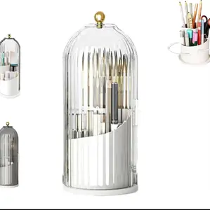 Dustproof Toothbrush Holders with CoverRotating Electric Toothbrush and Toothpaste Holder forBathroom Countertop, 3 Slots Transparent Make upBrushes Organizer for Vanity Makeup Brushes StorageBucket