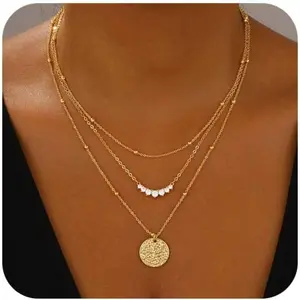 Women's 14K Gold Plated Layered Necklace Set - Dainty Silver Chain Choker with Cute Pendant, Stackable Trendy Costume Jewelry Gift, Necklaces for Women,summerwins