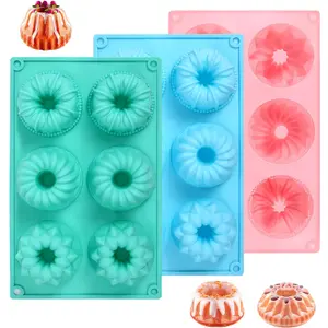 3PCS Mini Bundt Cake Pans for Baking, Non-stick 6 Cavity Silicone Bundt Cake Pan Molds, Multipurpose Molds for Cupcakes Brownies Jellies with Even Heat Transfer Feature for Home Baking