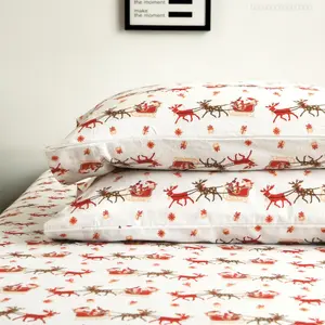 Elegant Comfort Ultra Soft 4-Piece 100% Turkish Cotton Flannel Sheet Set - Holiday Christmas Flannel Sheets, Warm and Cozy Premium Quality, Deep Pocket Fitted Sheet- Queen, Santa SleighFFSummitSupply7