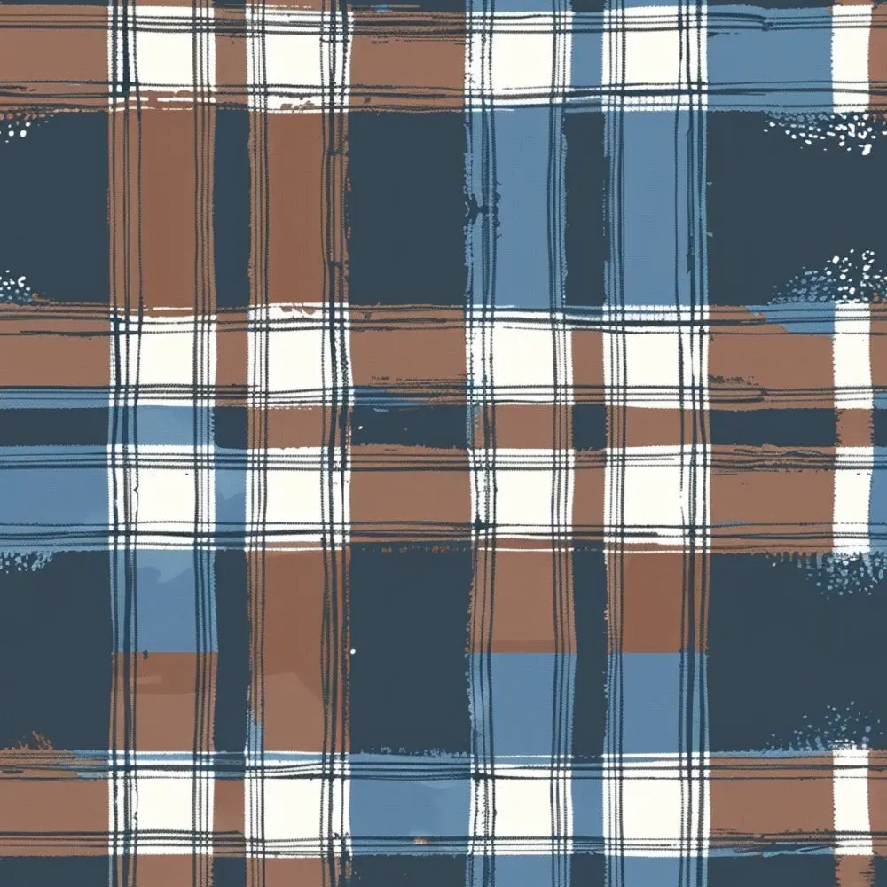 Blue and Brown Gingham Pattern 4 Quilting Cotton Fabric