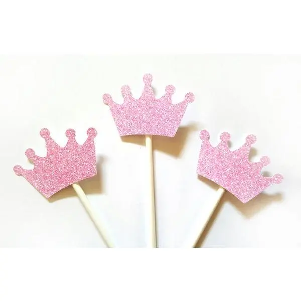 Princess Crown Cupcake Toppers, Princess Baby Shower Cupcake Toppers - Royal Princess Cupcake Toppers, Pink Glitter Crowns
