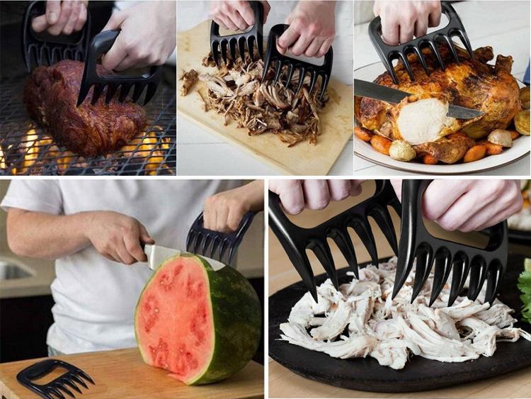 Creative Bear Claw Shredder for Barbecue BBQ - Non-slip Durable PC Material Black 2 Pieces Meat Processing Forks 11.5x11x2.4cm