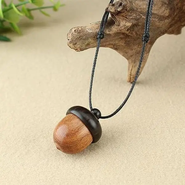 Wooden Acorn Locket Necklace, Spring time, Squirrle, Cute, Nature, Plants, Seed