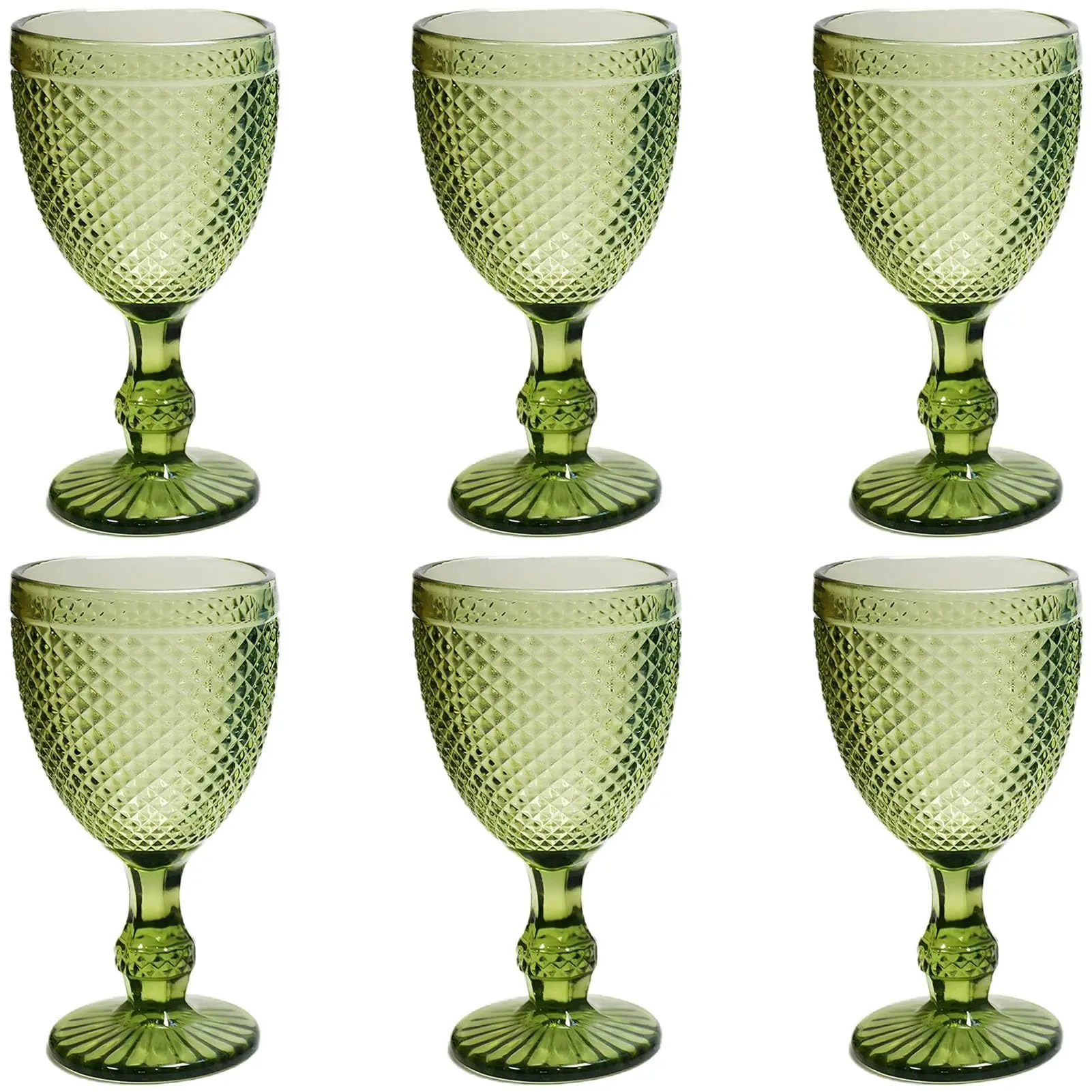 Green Drinking Glasses Set Of 6 Vintage Glassware Colored Wine Water Goblets 10 Oz For Wedding Party Bar Christmas Pretty Stemmed Cup Textured Stemware