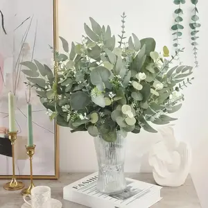 Lifelike-50 lots of artificial eucalyptus and stems-4 vivid types (lavender, white, green, gold) for DIY bouquets, home decor and events, home decor embellishments, natural looking leaves, lifelike textures, Fake Indoor Plants