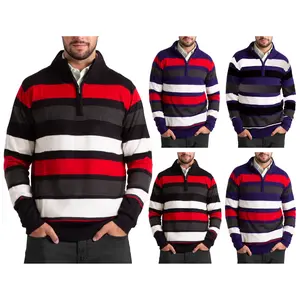 WESTACE Men’s Fashion Striped Quarter-Zip Knit Pullover Sweater, Casual Fabric Jumper, S-XXL