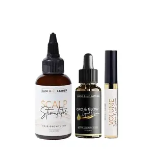 Healthy Hair, Skin & Eyelash Growth Trio- For All Hair Types- Gro & Glow Liquid Vitamins, Scalp Stimulator, Volume Eyebrow & Eyelash Serum,