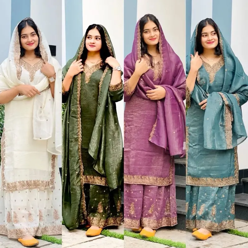 Women's Indian Gharara Outfit - Comfortable Indian Gown with Decorative Details, Costumes with Accessories, Suitable for Multiple Occasions, Lady, Original, Clothes