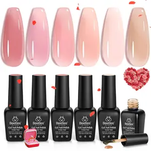 Beetles Jelly Gel Nail Polish Set, 6 Colors Jelly Gel Polish Nude Pink Gel Neutral Nail Art Design Translucent Gel Nail Kits Soak Off Uv Nail Lamp Cured Nail Manicure DIY Home for Women